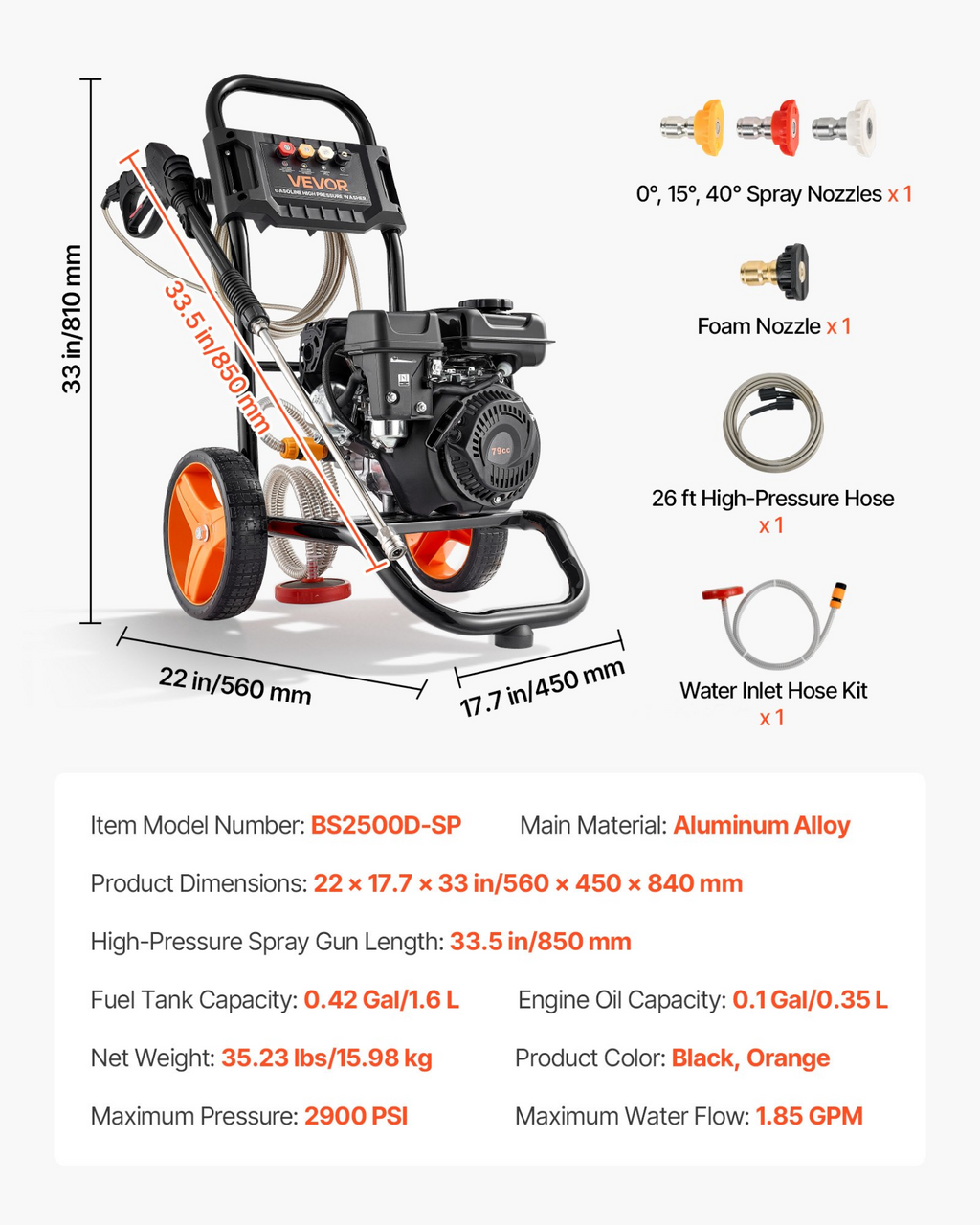 Hidrolavadora de 2900 PSI y 1.85 GPM máximo | VEVOR