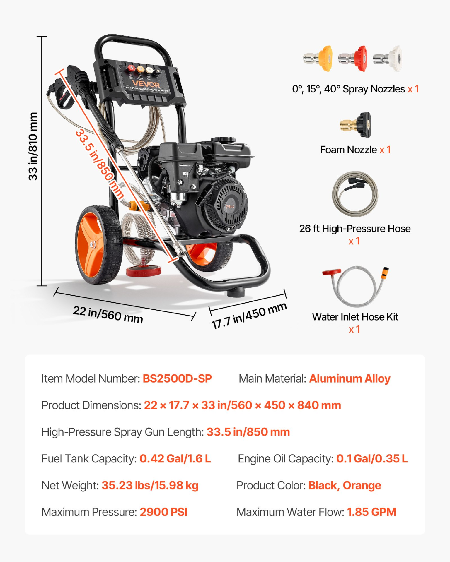 Hidrolavadora de 2900 PSI y 1.85 GPM máximo | VEVOR