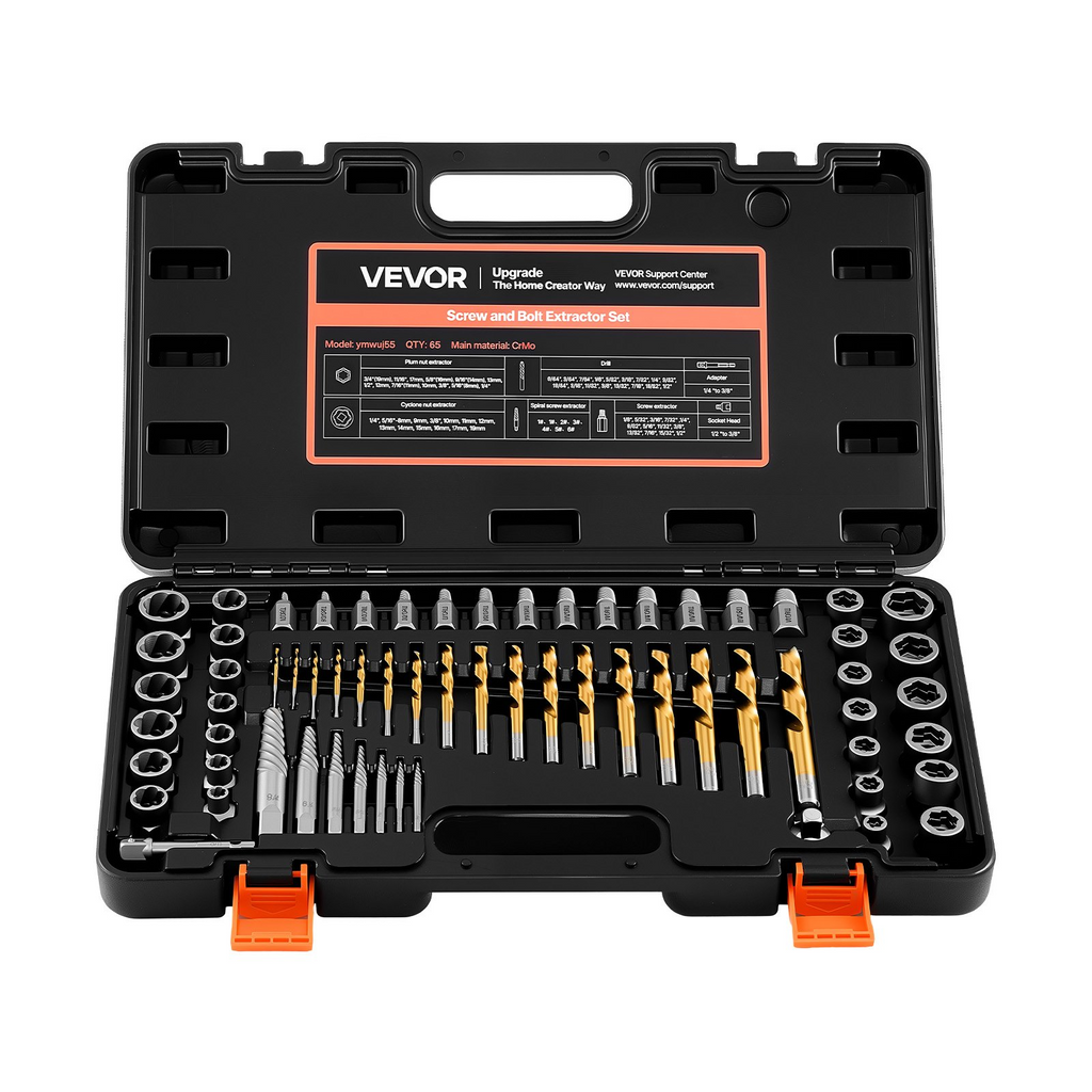 Juego de extractores de tornillos con brocas (65 piezas) | VEVOR