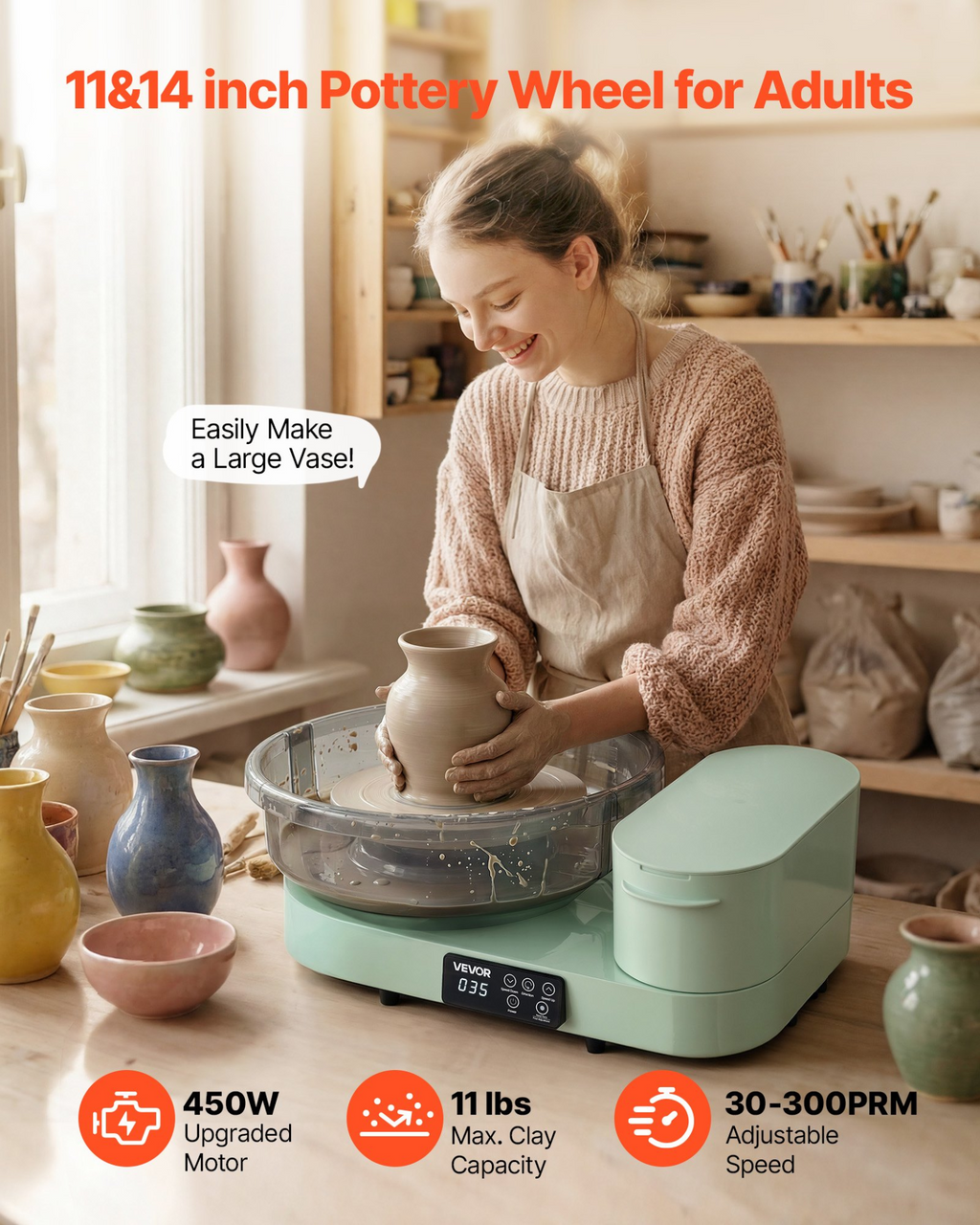 Torno de alfarería para adultos, 450 W | VEVOR