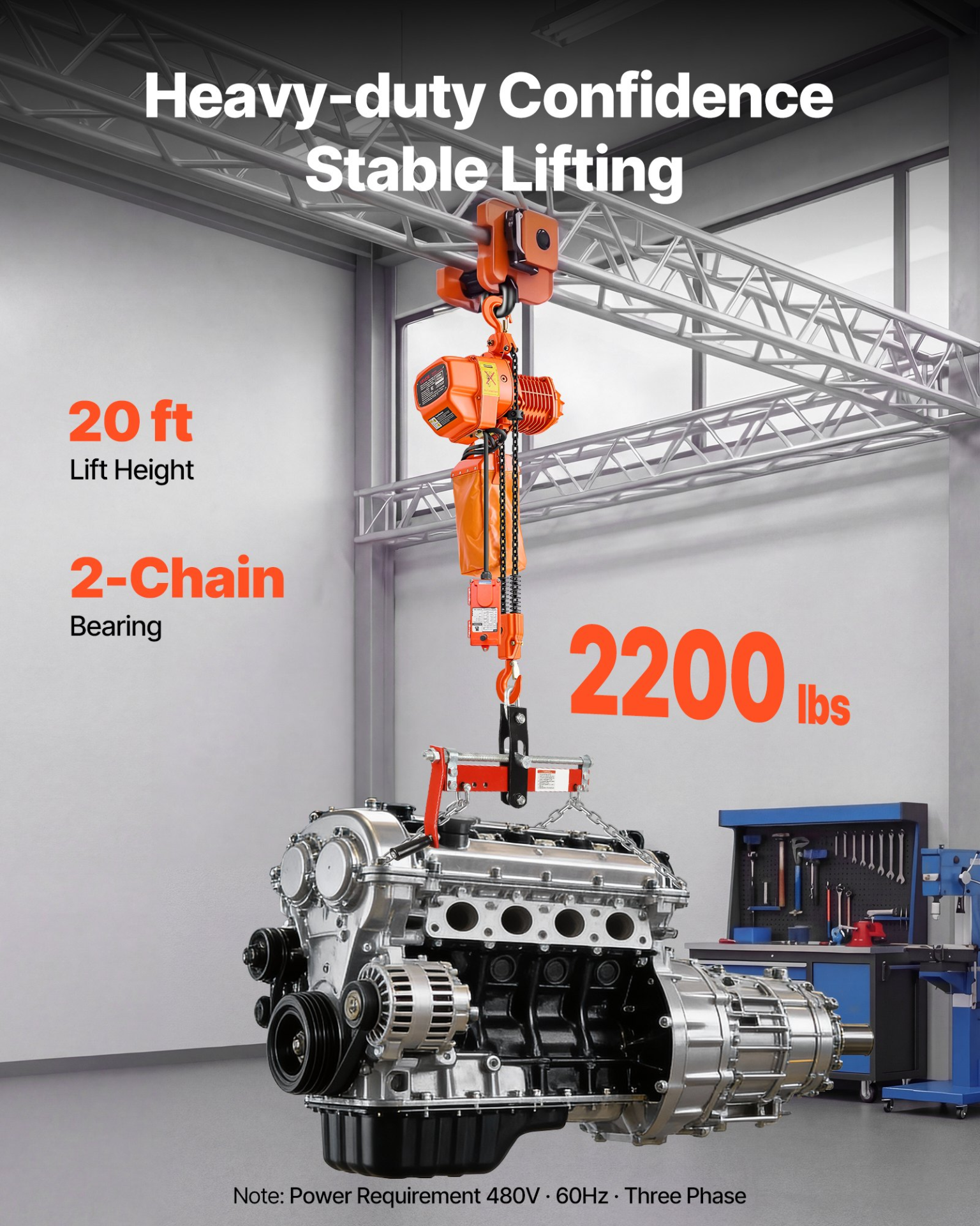 Polipasto eléctrico de cadena de 2200 lbs GDSDDHLHLJ | VEVOR