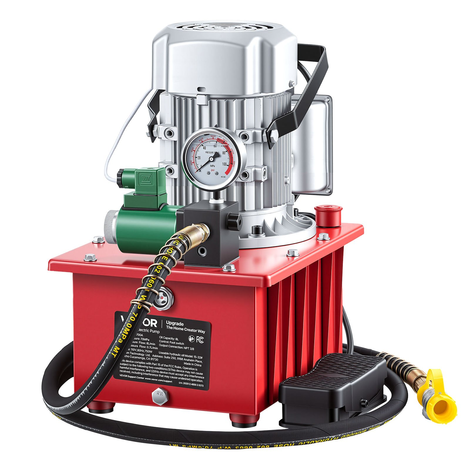 Bomba hidráulica eléctrica, 750 W, 10 000 PSI, 2,1 galones | VEVOR