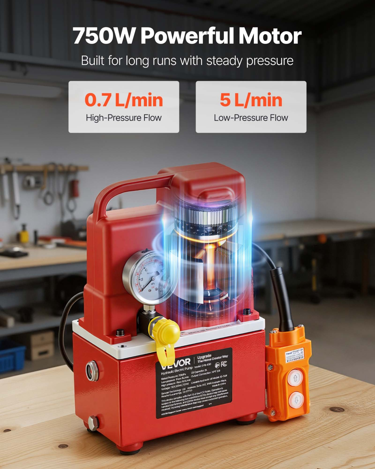 Bomba hidráulica eléctrica, 750 W, 10 000 PSI, 120 V | VEVOR