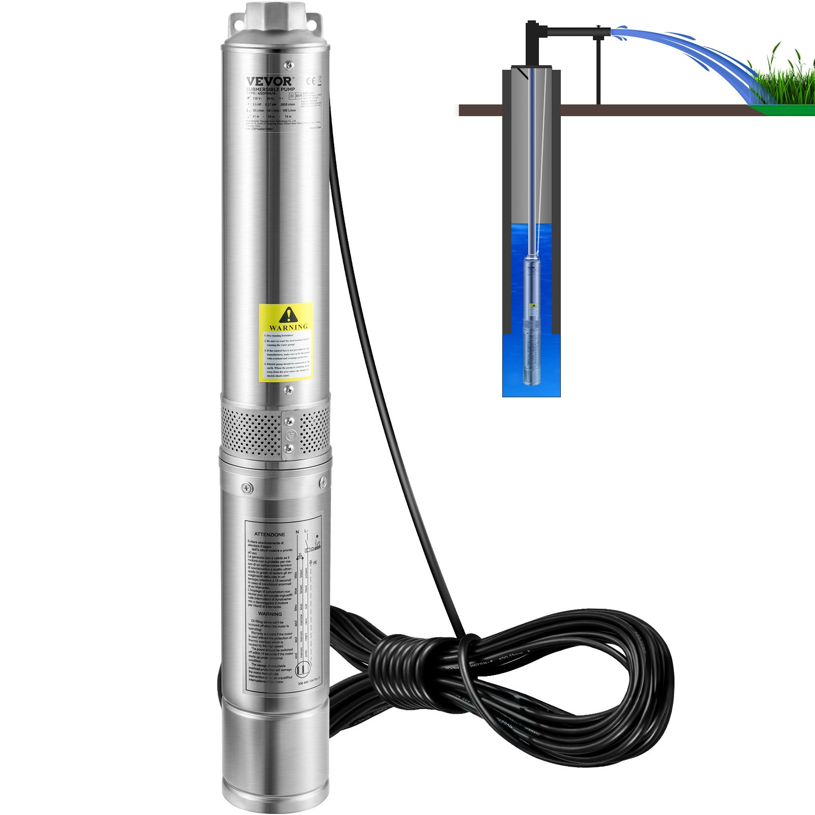 Bomba sumergible para pozos profundos, 2 HP/1500 W | VEVOR