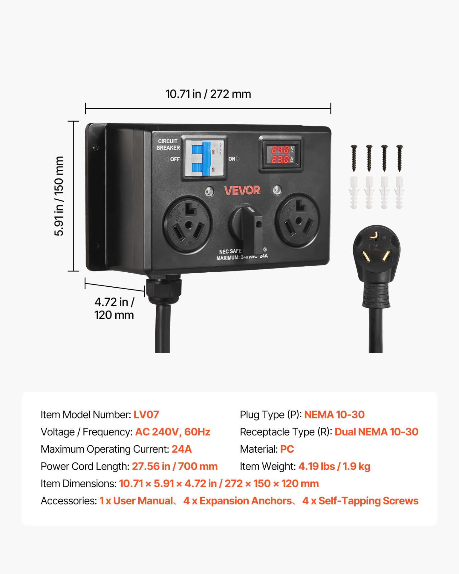 Interruptor de carga manual para vehículos eléctricos | VEVOR