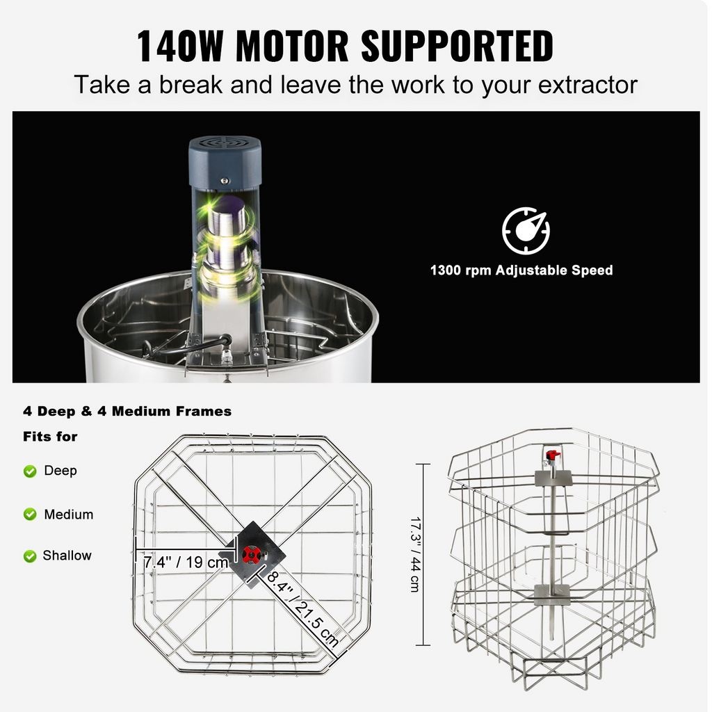 Extractor de miel eléctrico centrifugadora de miel de 4/8 | VEVOR