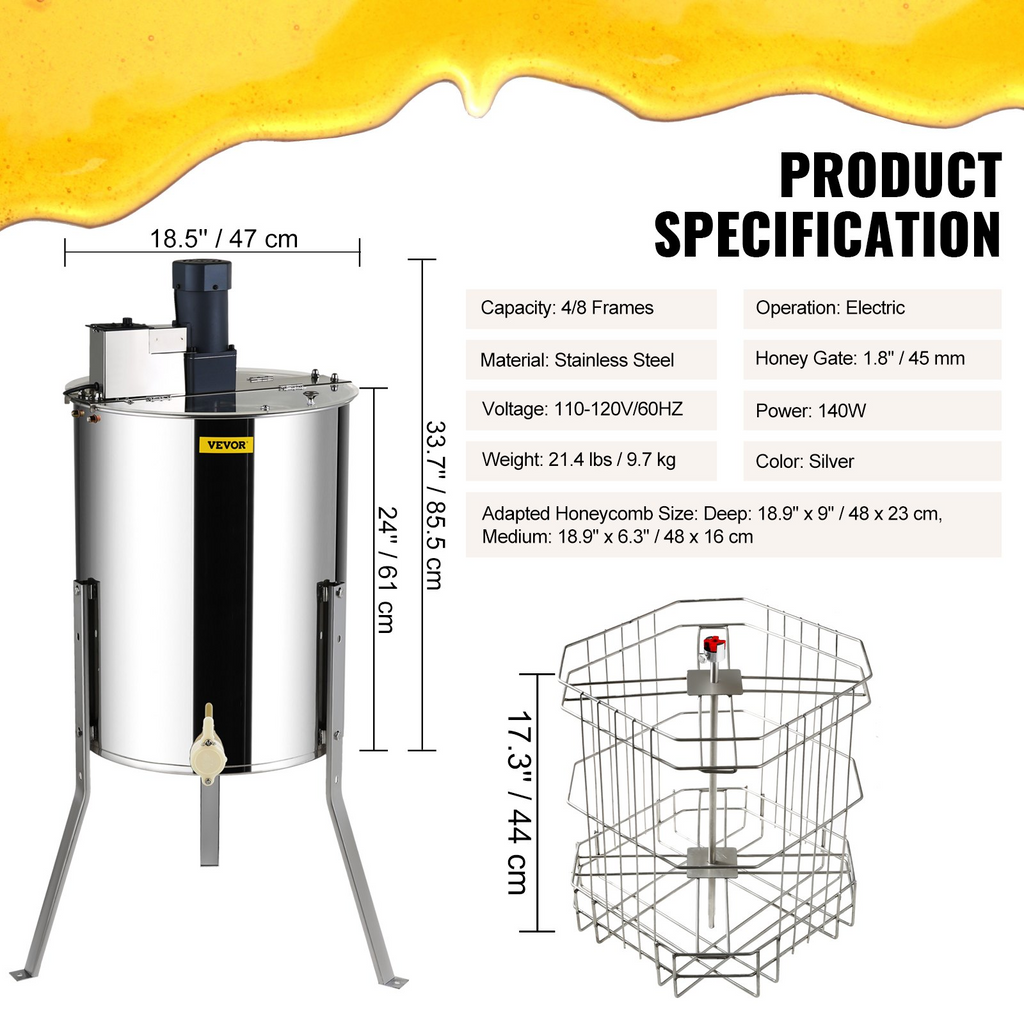 Extractor de miel eléctrico centrifugadora de miel de 4/8 | VEVOR