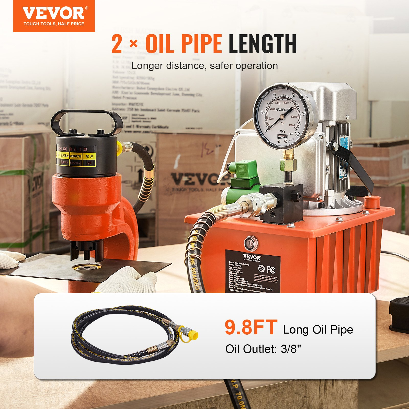 Bomba hidráulica eléctrica, 10 000 PSI, 750 W, 488 in | VEVOR