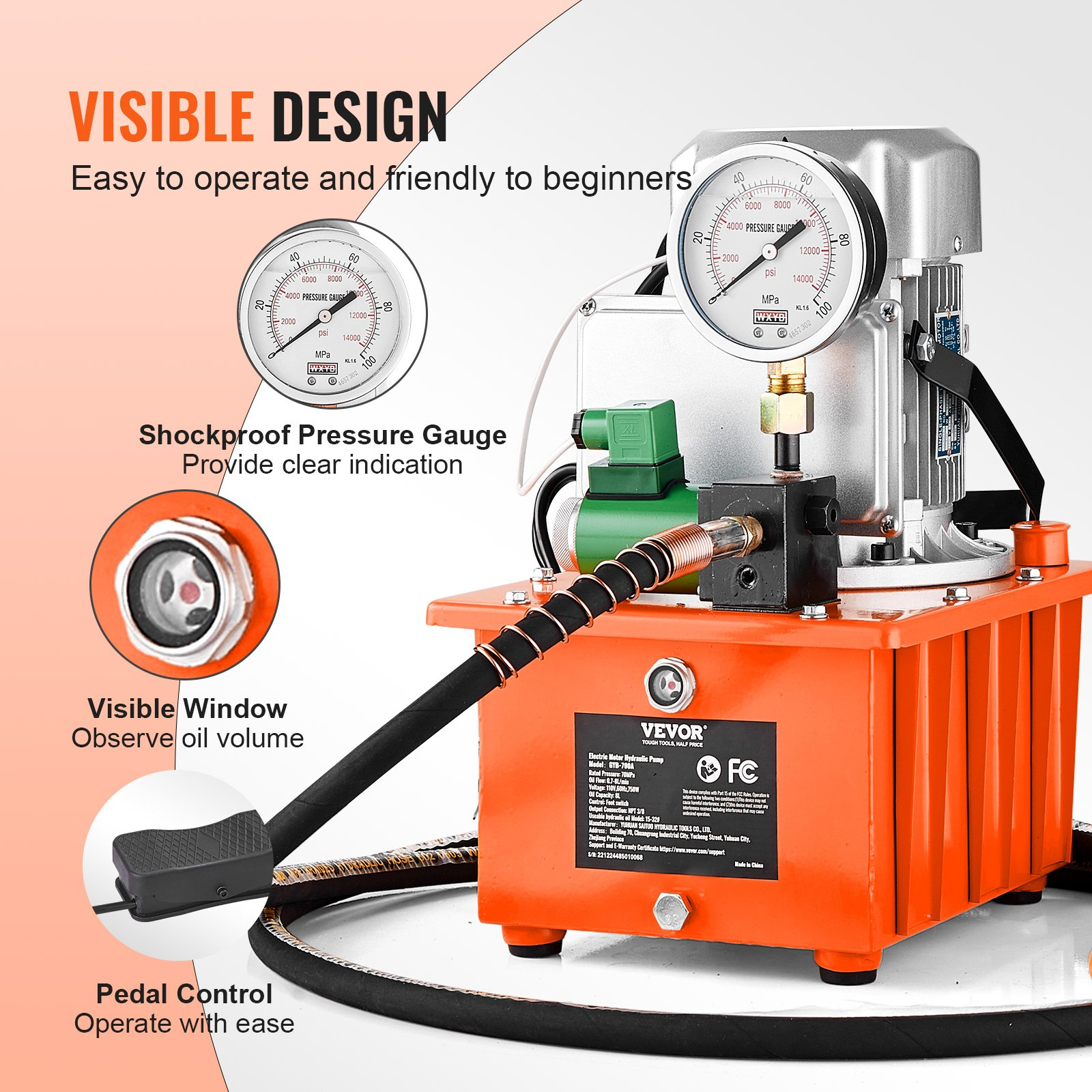 Bomba hidráulica eléctrica, 10 000 PSI, 750 W, 488 in | VEVOR
