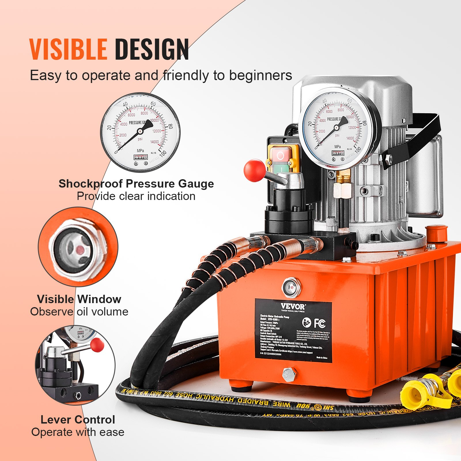 Bomba hidráulica eléctrica, 10 000 PSI, 750 W | VEVOR