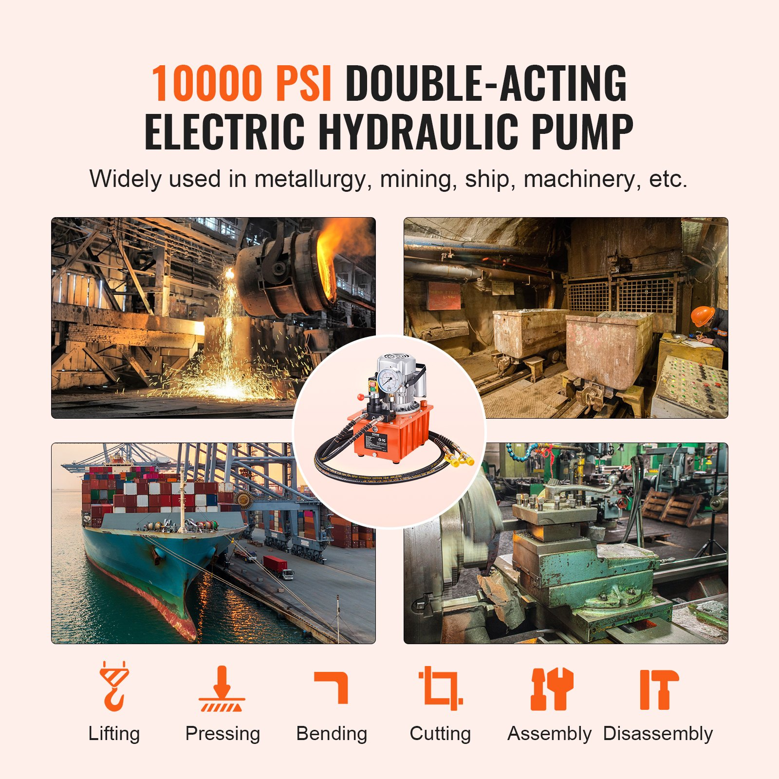 Bomba hidráulica eléctrica, 10 000 PSI, 750 W | VEVOR