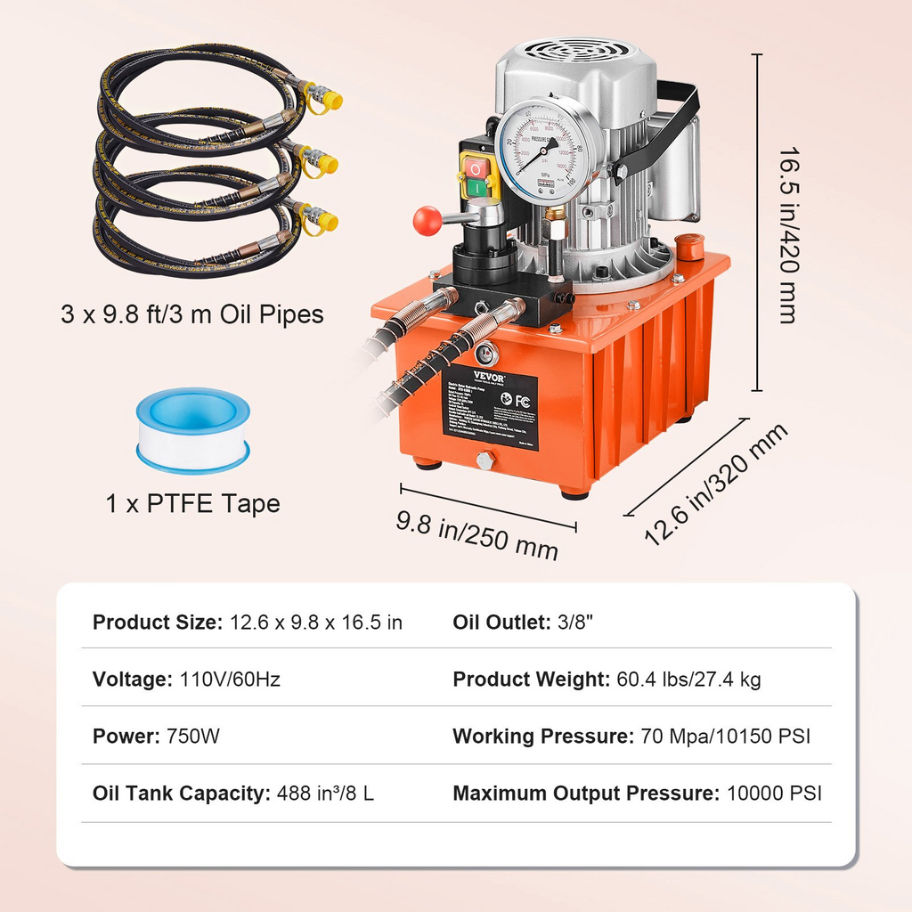 Bomba hidráulica eléctrica, 10 000 PSI, 750 W | VEVOR