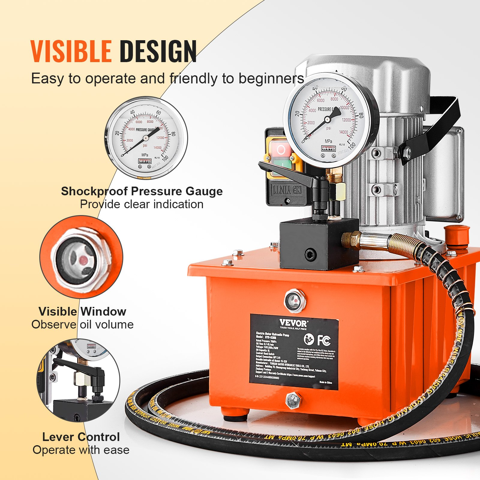 Bomba hidráulica eléctrica, 10 000 PSI, 750 W, 110 V | VEVOR