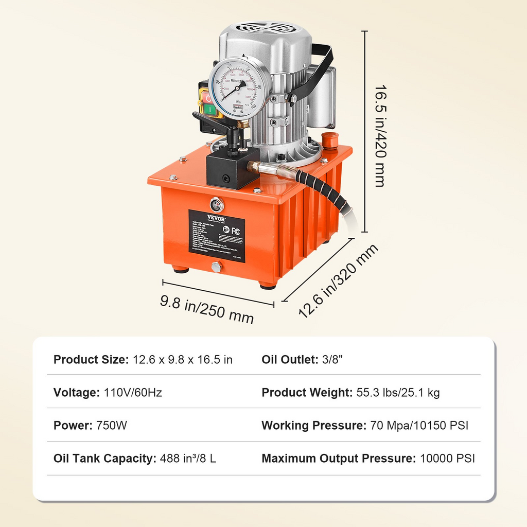 Bomba hidráulica eléctrica, 10 000 PSI, 750 W, 110 V | VEVOR