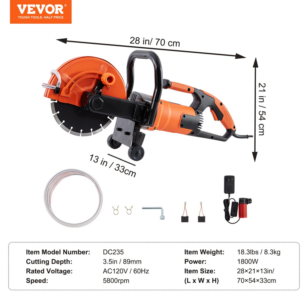 Sierra circular eléctrica para hormigón de 23 cm (9") | VEVOR