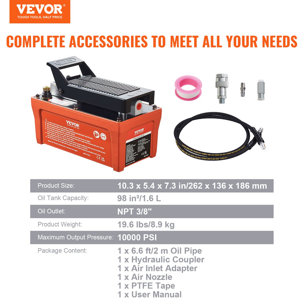 Bomba hidráulica neumática, 10 000 PSI | VEVOR