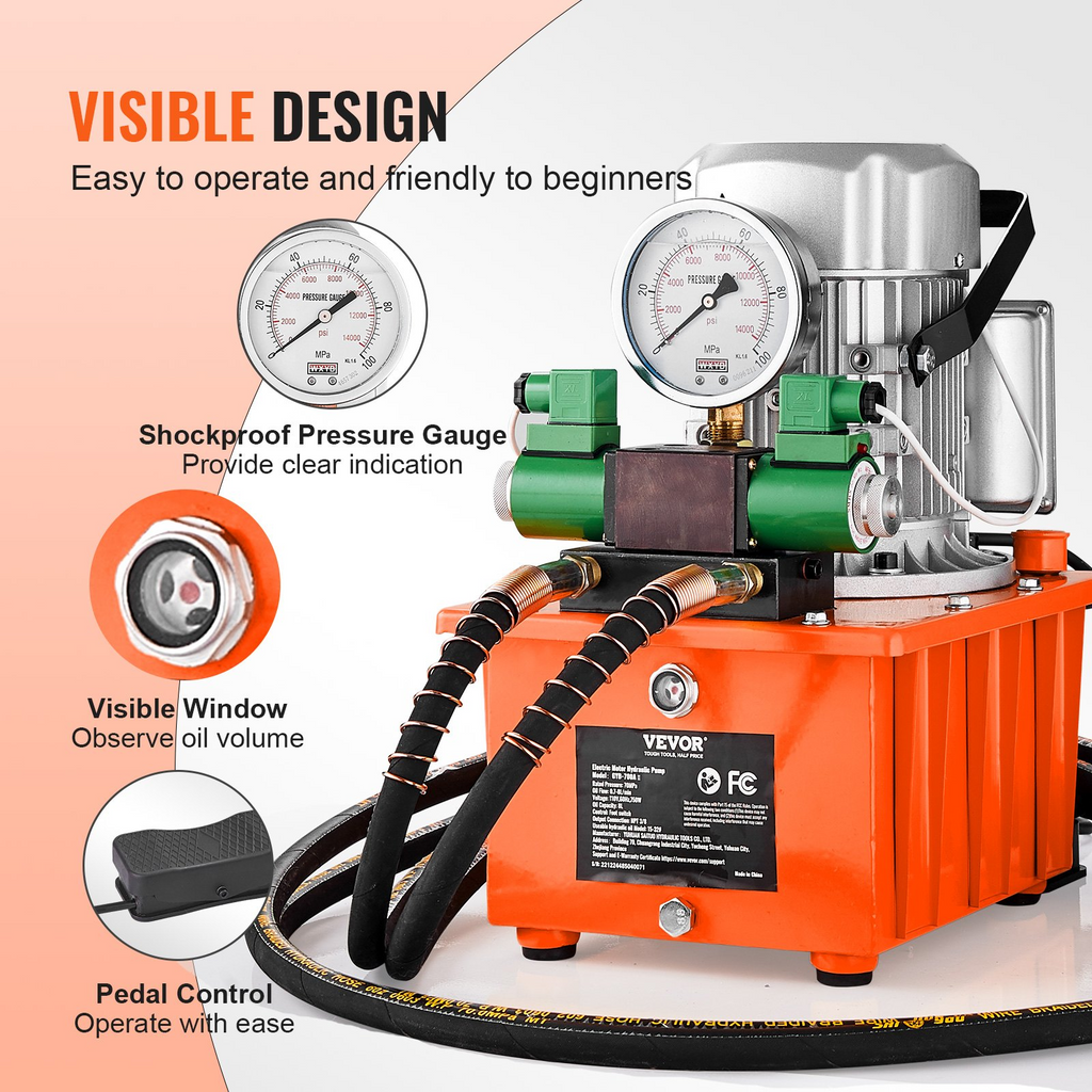 Bomba hidráulica eléctrica, 10 000 PSI, 750 W, 8 L | VEVOR