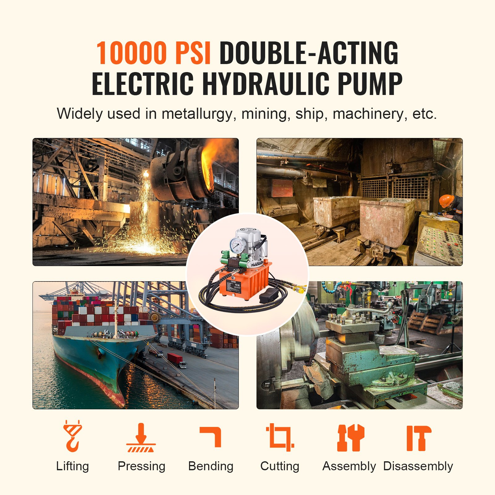 Bomba hidráulica eléctrica, 10 000 PSI, 750 W, 8 L | VEVOR
