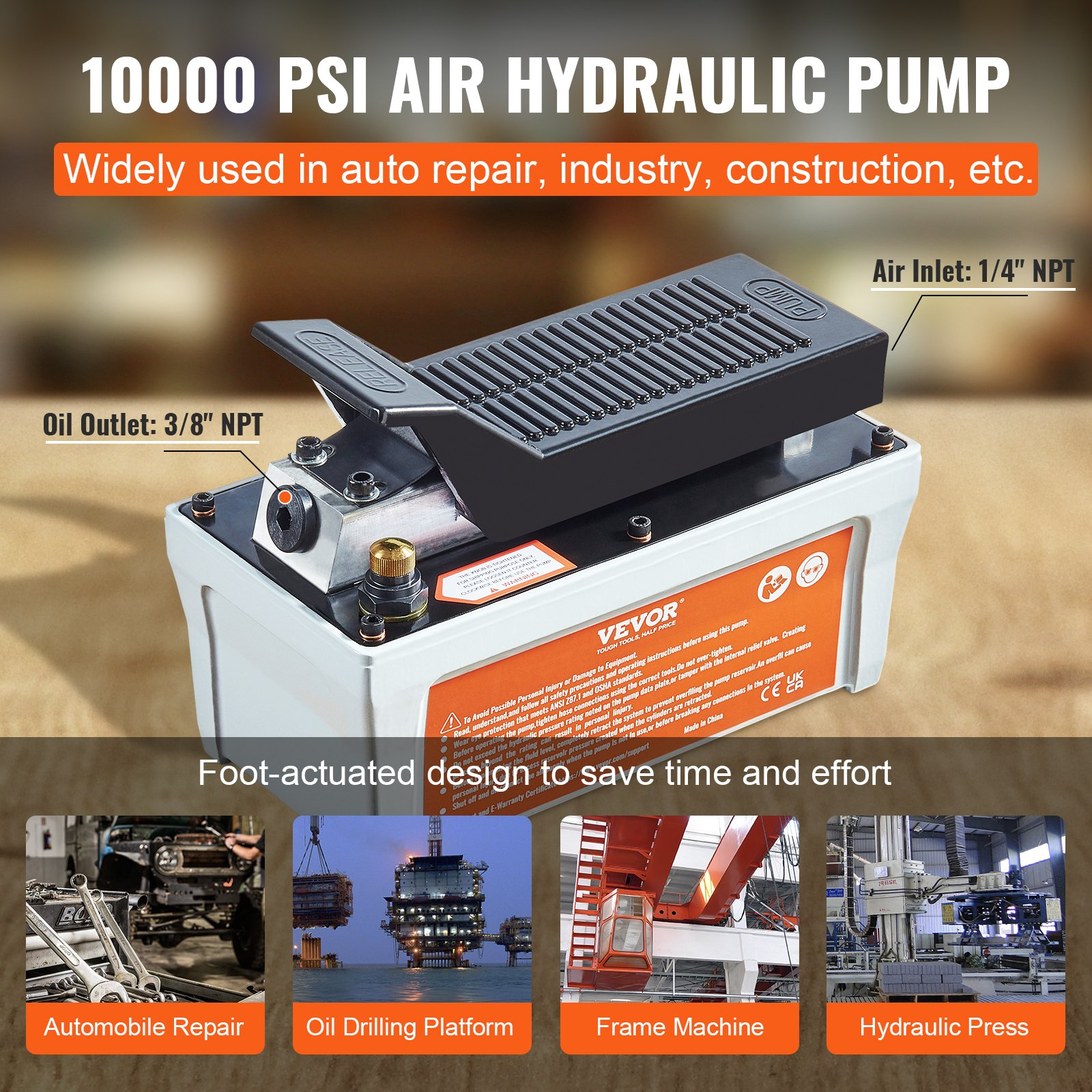 Bomba hidráulica neumática, 10 000 PSI, 2 galón | VEVOR