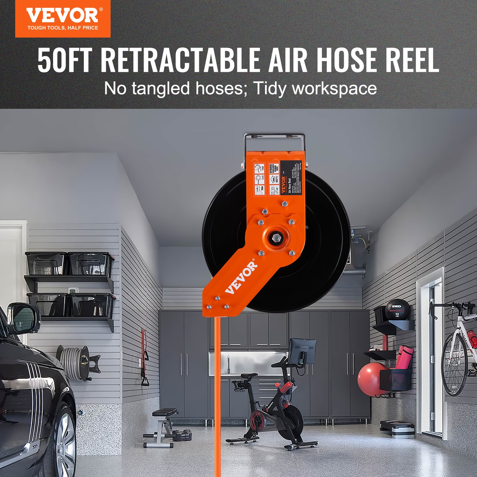 Carrete de manguera de aire retráctil KFSKQRGJ50 | VEVOR