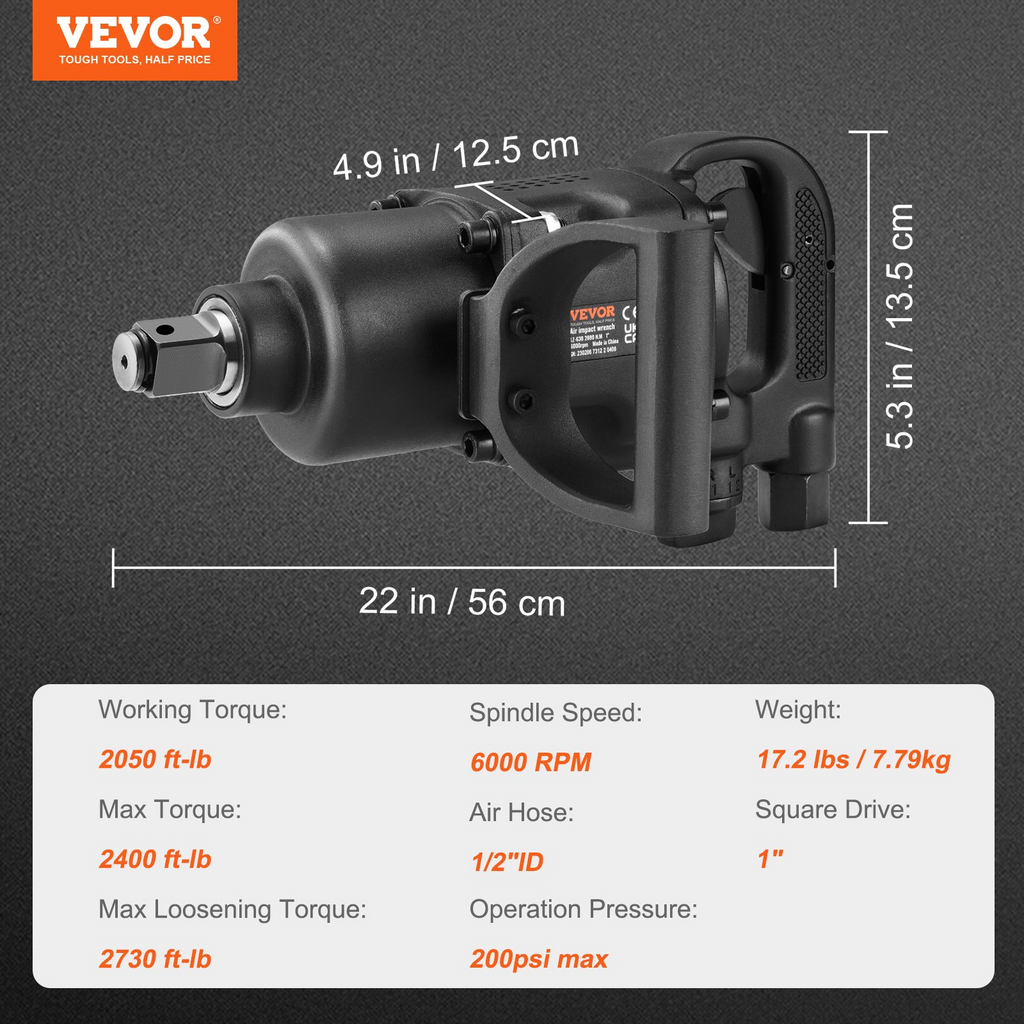 Llave de impacto neumática de 1 pulgada KQCJBSY126 | VEVOR