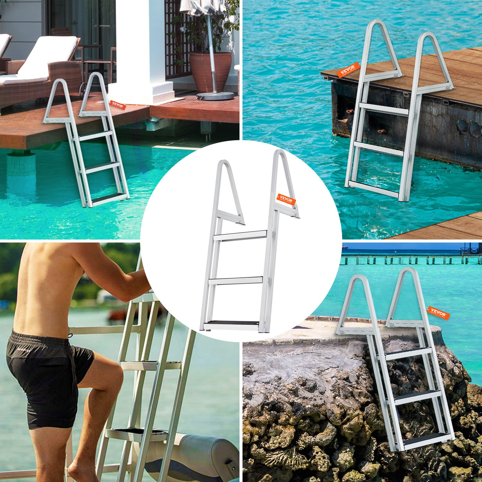 Escalera de muelle, 3 peldaños desmontables
