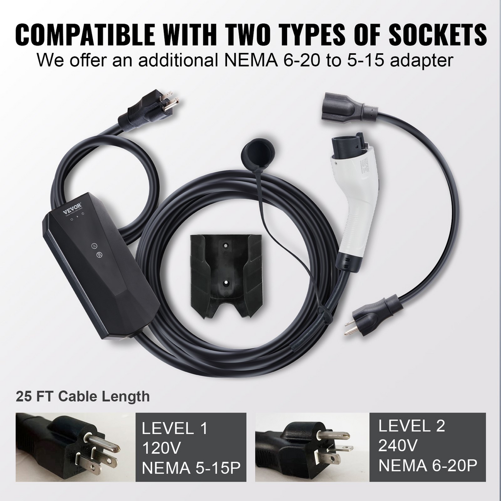 Cargador portátil para vehículos eléctricos Nivel 1+2 | VEVOR