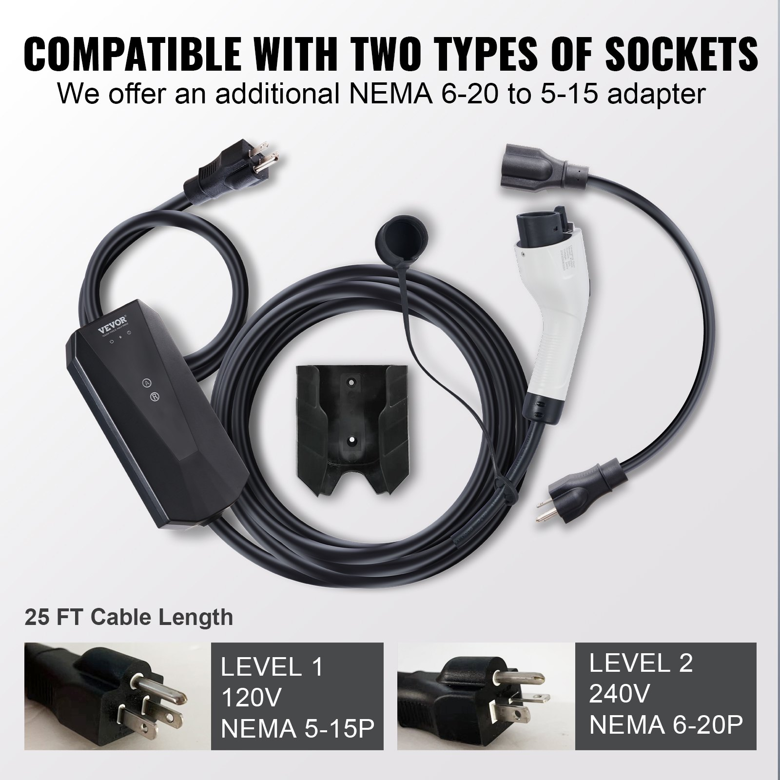 Cargador portátil para vehículos eléctricos Nivel 1+2 | VEVOR