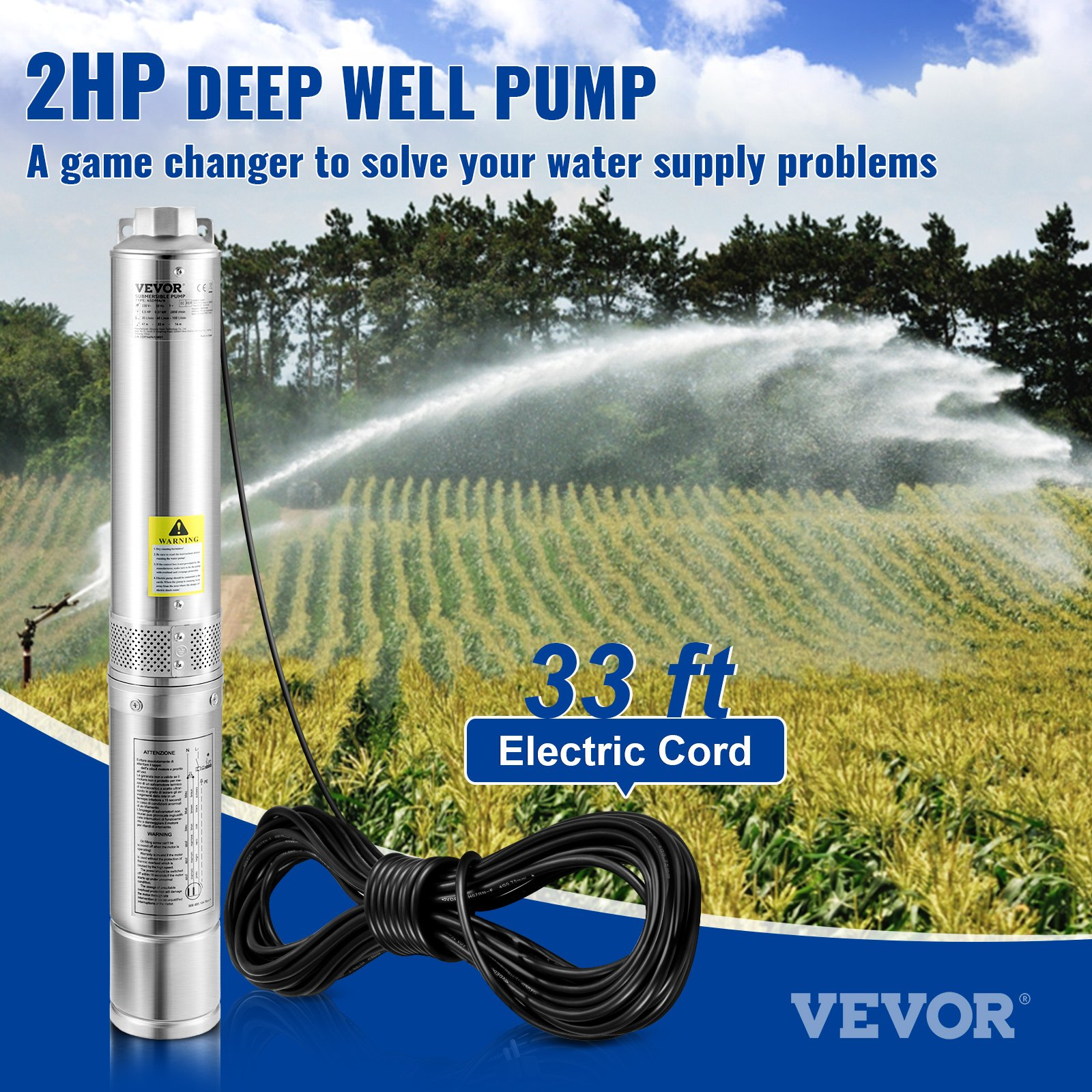 Bomba sumergible para pozos profundos, 2 HP/1500 W | VEVOR