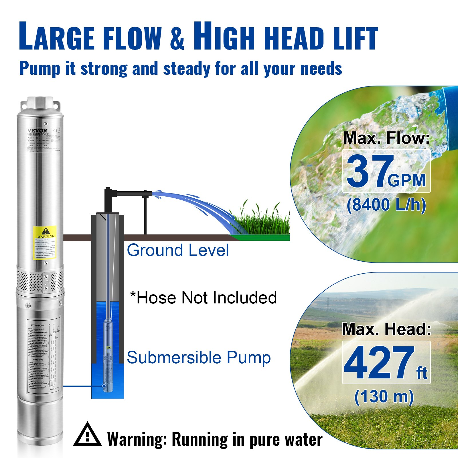 Bomba sumergible para pozos profundos, 2 HP/1500 W | VEVOR