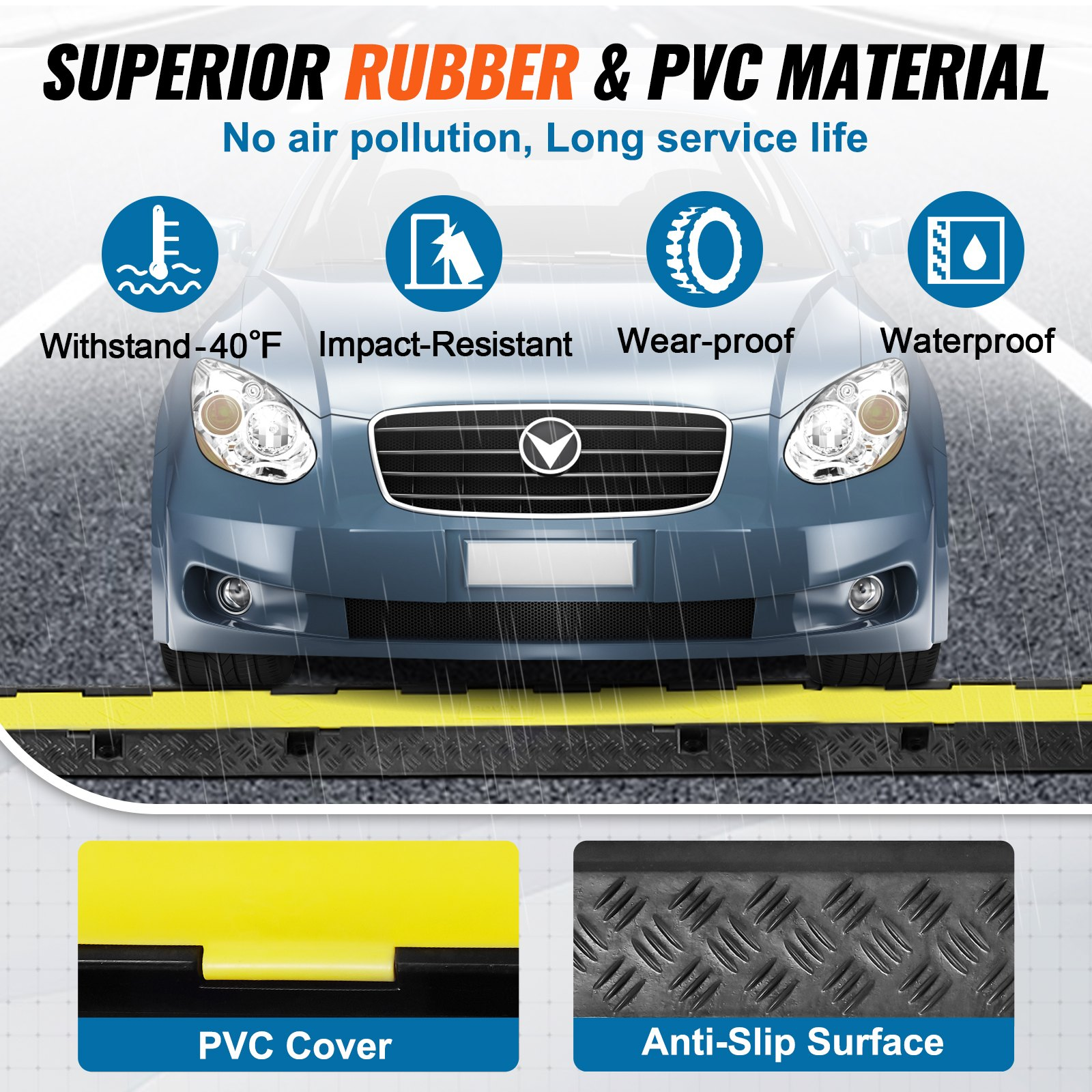 Rampa protectora de cables de 3 piezas, 2 canales | VEVOR