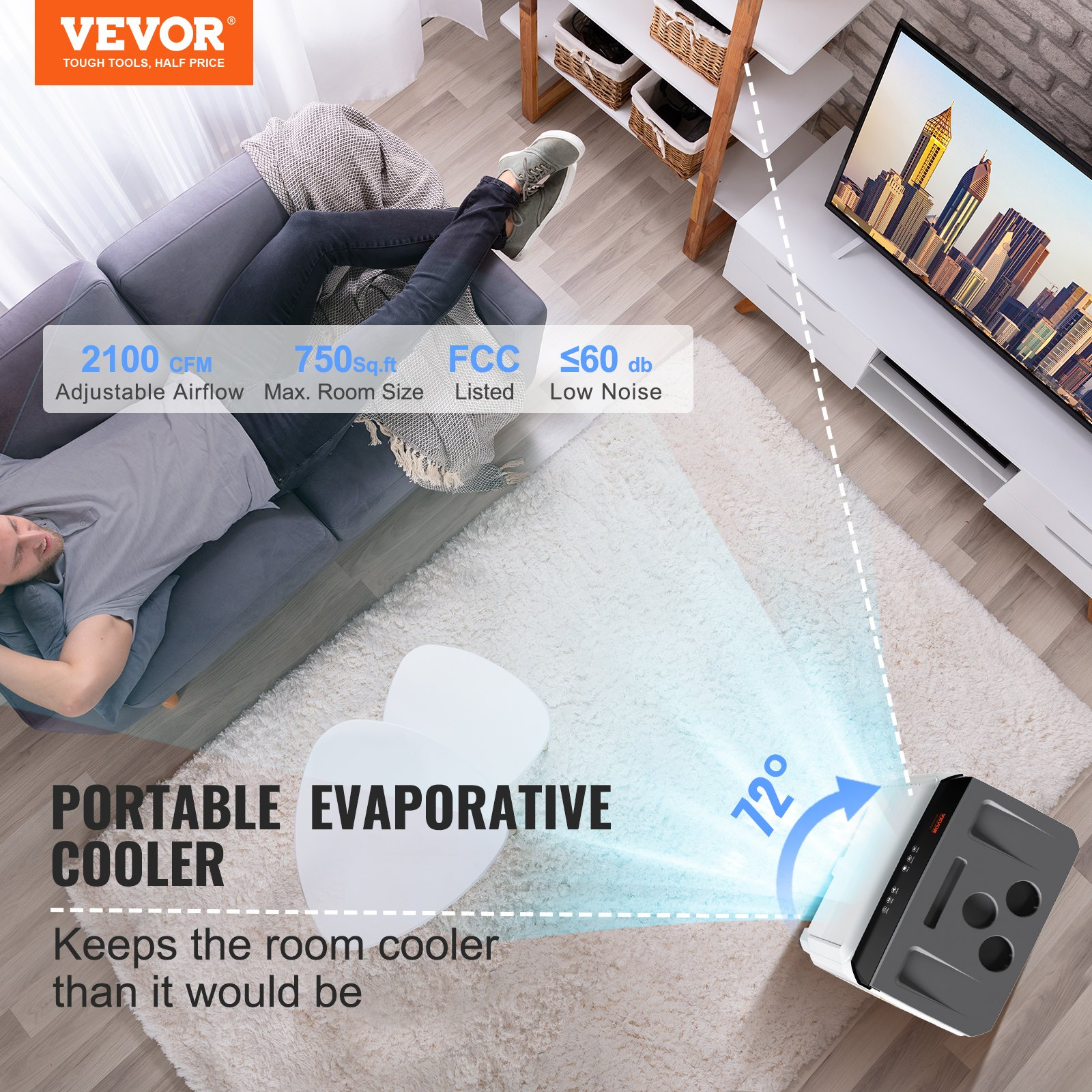Enfriador de aire evaporativo, 2100 CFM | VEVOR