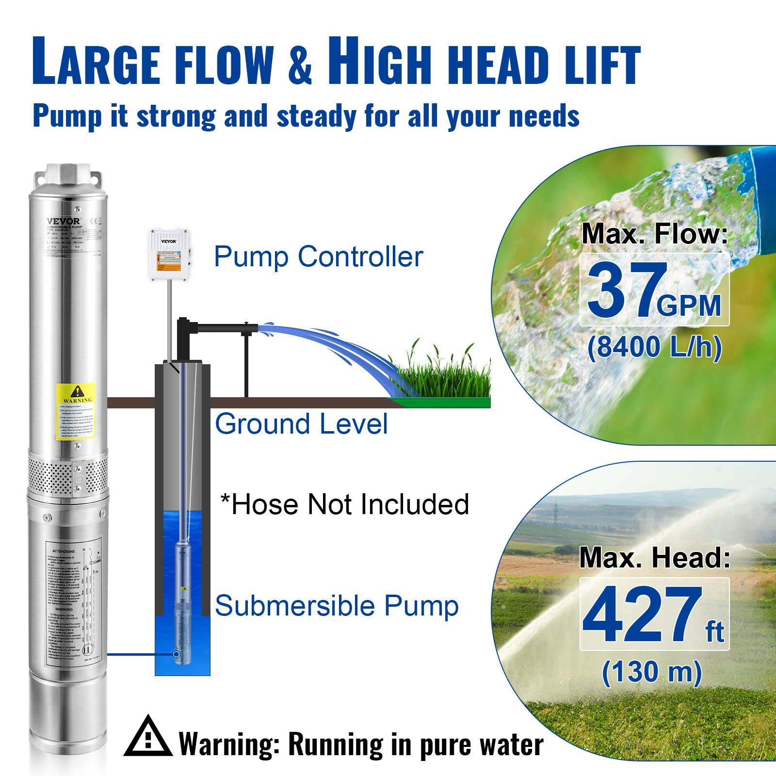 Bomba sumergible para pozos profundos, 2 HP | VEVOR