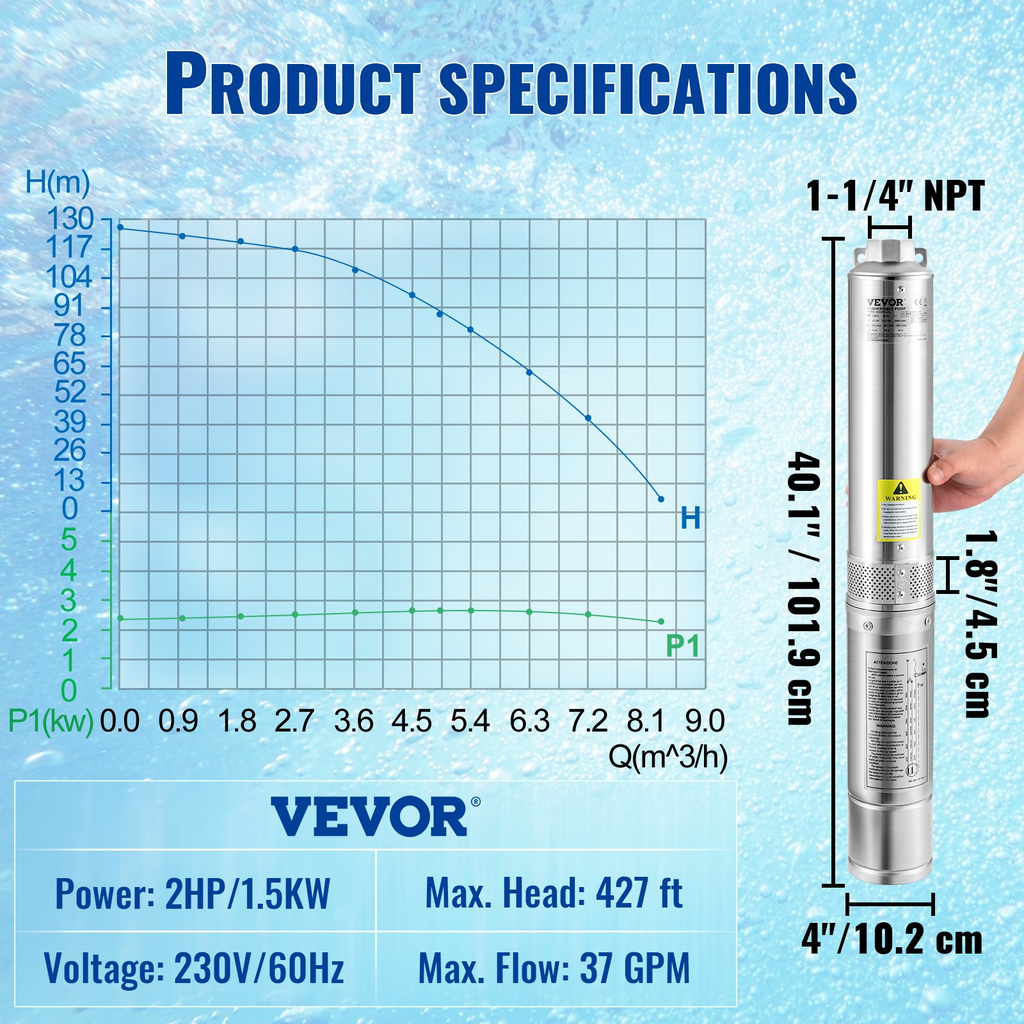 Bomba sumergible para pozos profundos, 2 HP | VEVOR