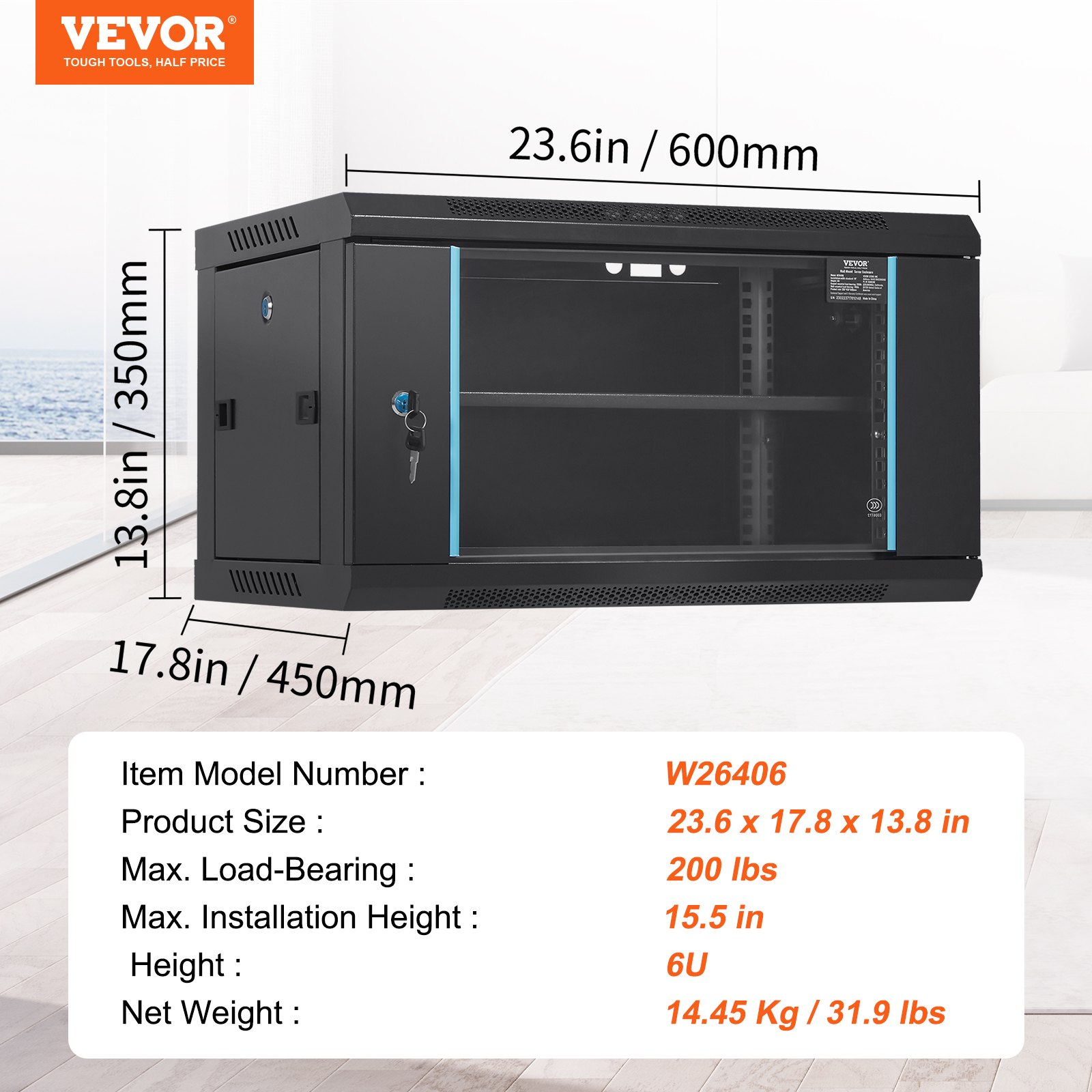 Gabinete para servidor de red 6U para montaje en pared | VEVOR