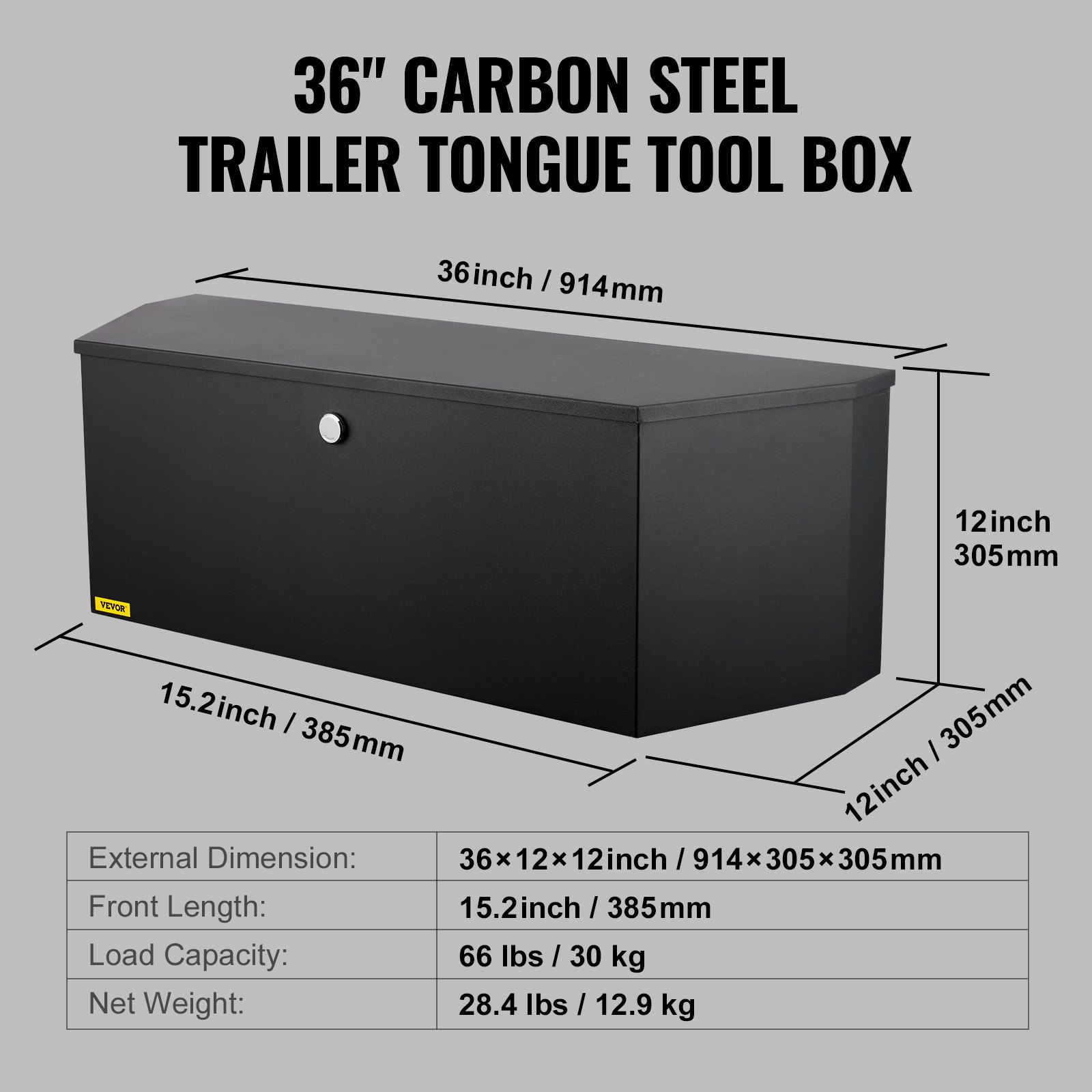 Caja de herramientas para enganche de remolque T36X12X12I | VEVOR