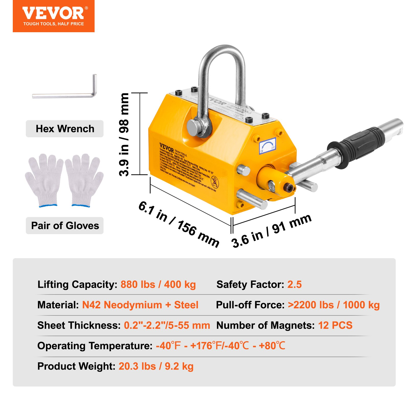 Elevador magnético, 400 kg | VEVOR