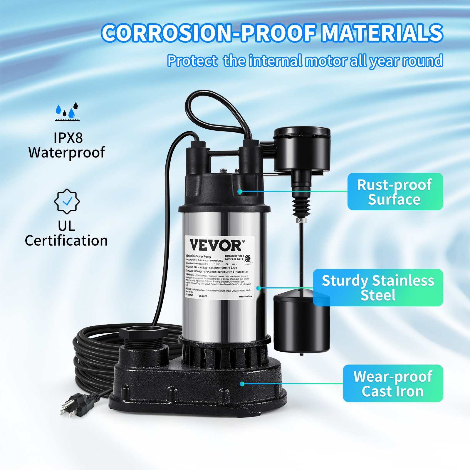 Bomba sumergible de 1, 5 HP | VEVOR