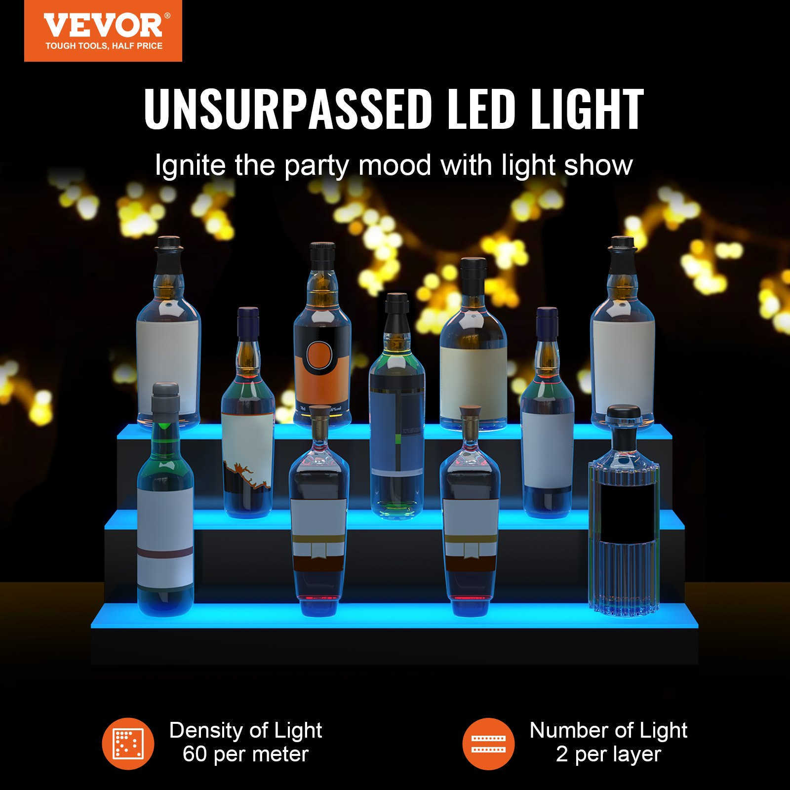Expositor de botellas de licor con iluminación LED, 76 cm | VEVOR