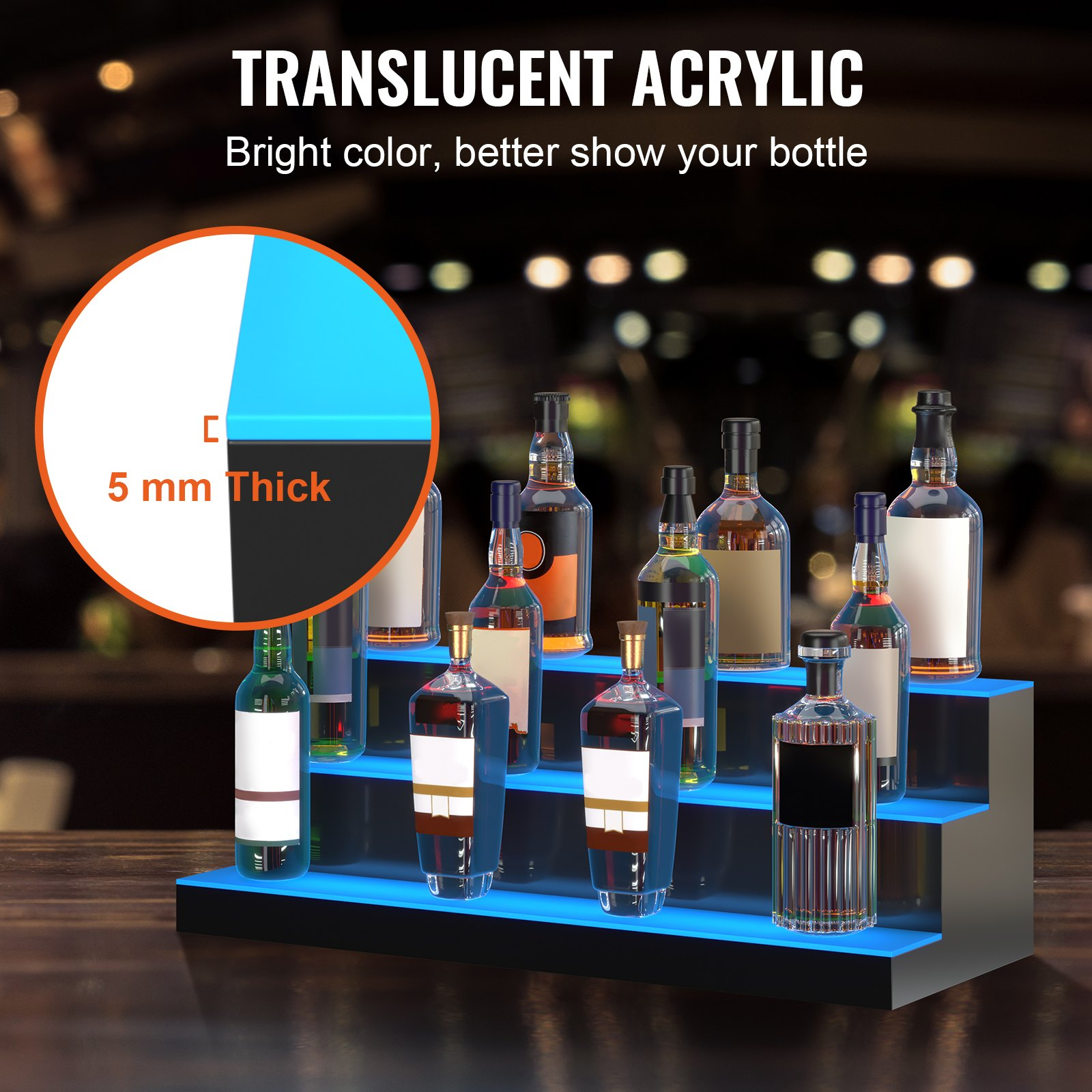 Expositor de botellas de licor con iluminación LED, 76 cm | VEVOR