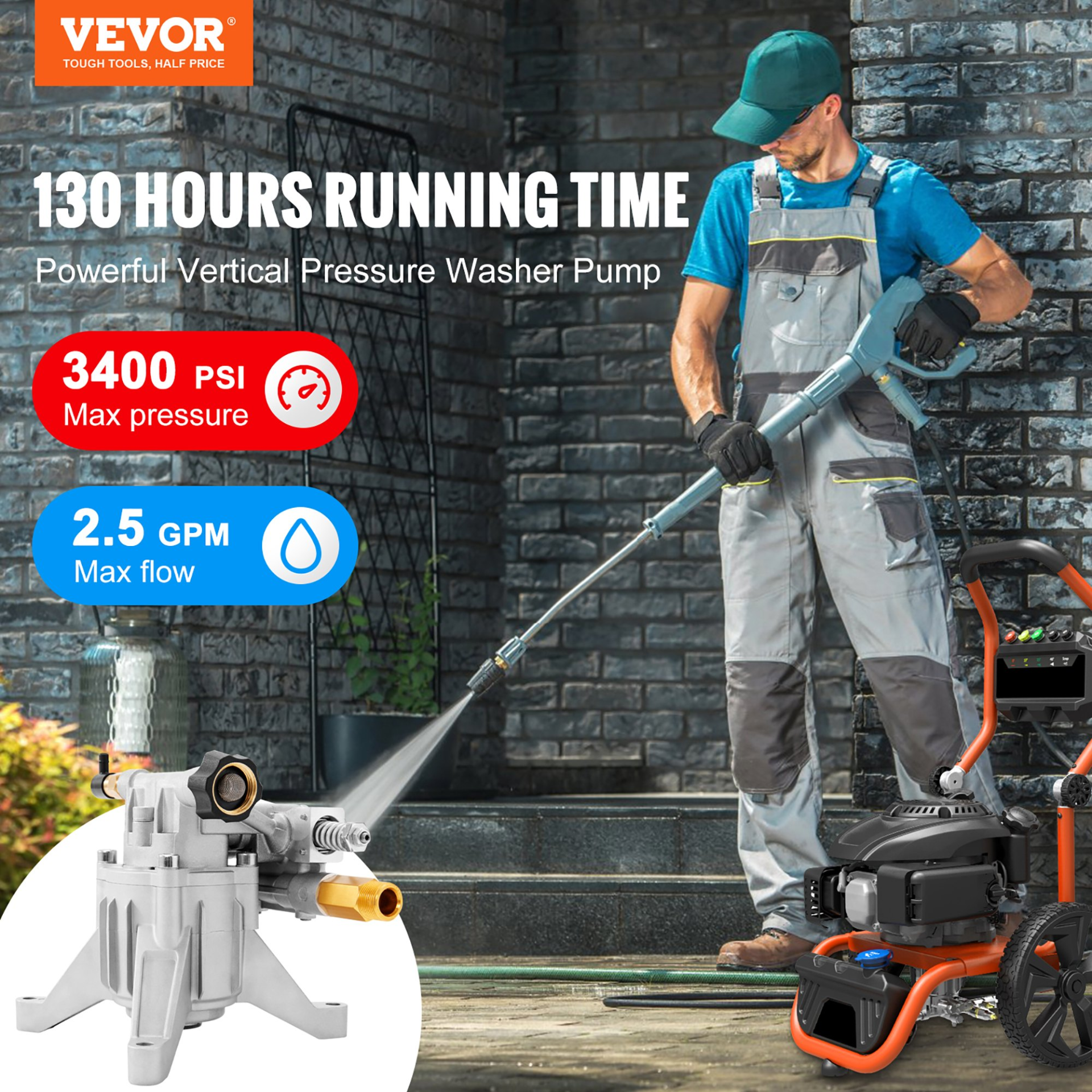 Bomba para hidrolavadora, eje vertical de 7/8" | VEVOR