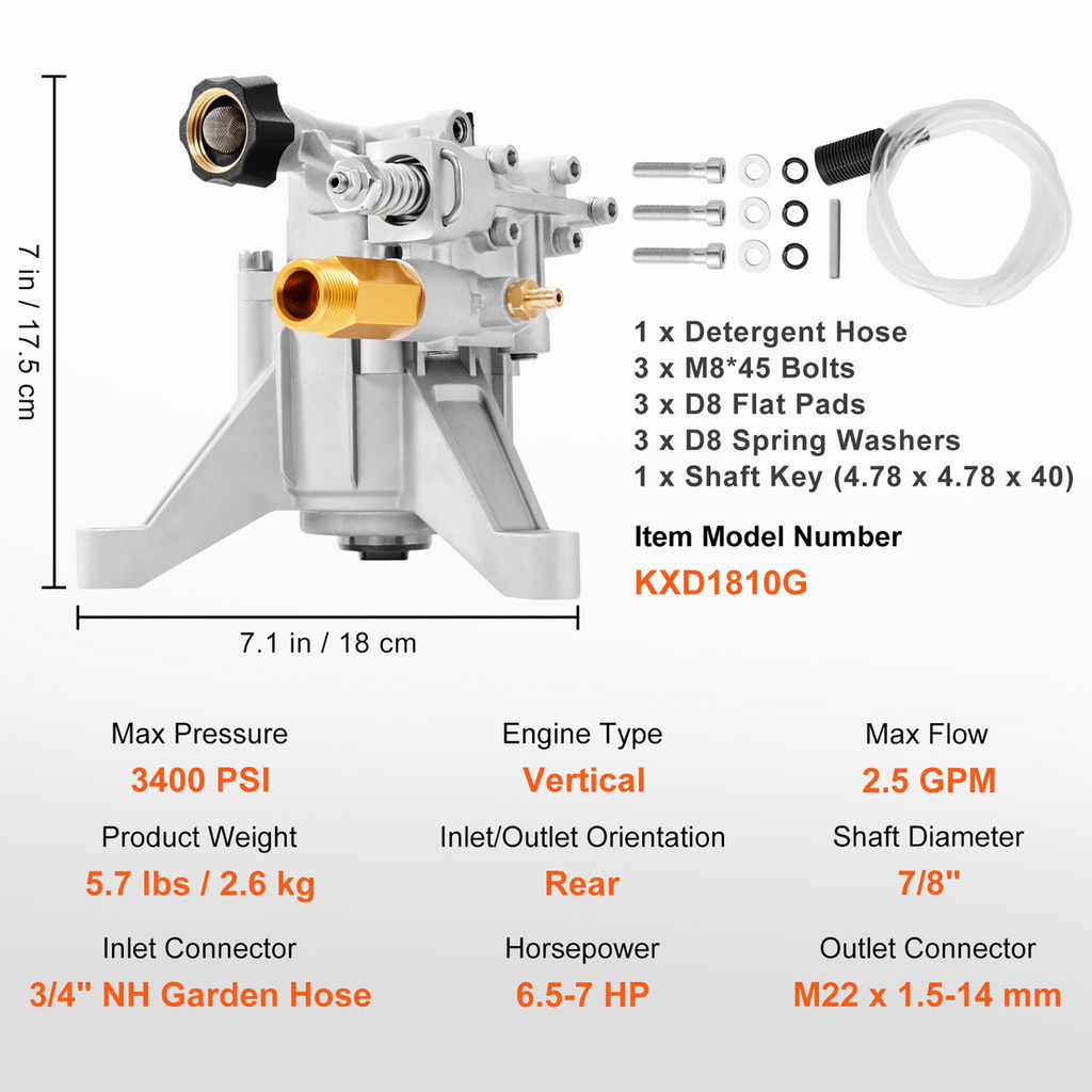 Bomba para hidrolavadora, eje vertical de 7/8" | VEVOR