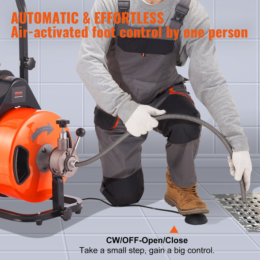 Limpiador de desagües de 30 m - 100 FT x 1/2 Inchcon | VEVOR