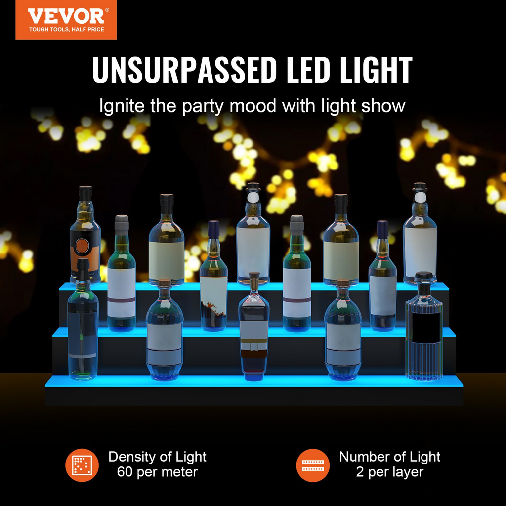 Expositor de botellas de licor con iluminación LED, 101,6 cm | VEVOR