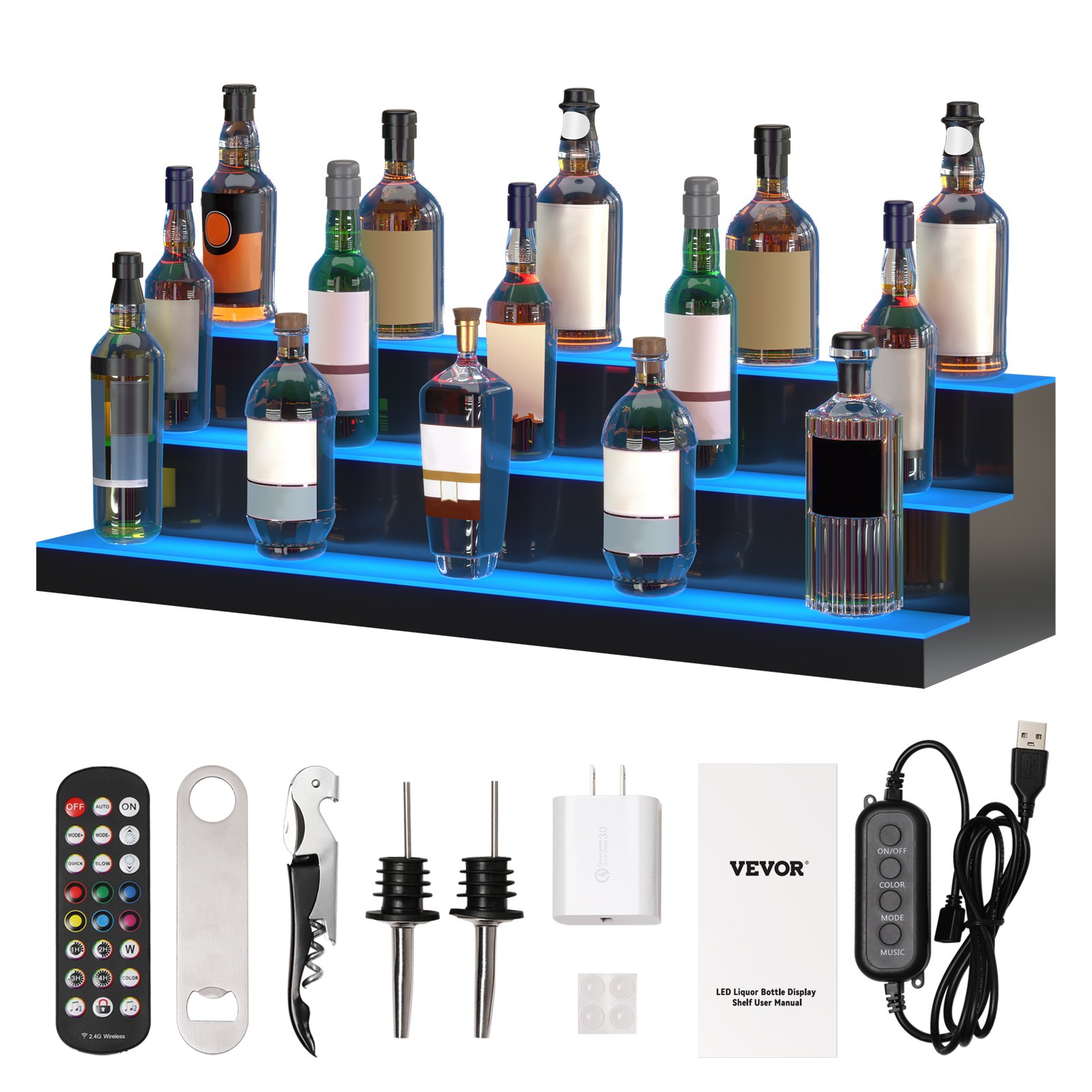 Expositor de botellas de licor con iluminación LED, 101,6 cm | VEVOR