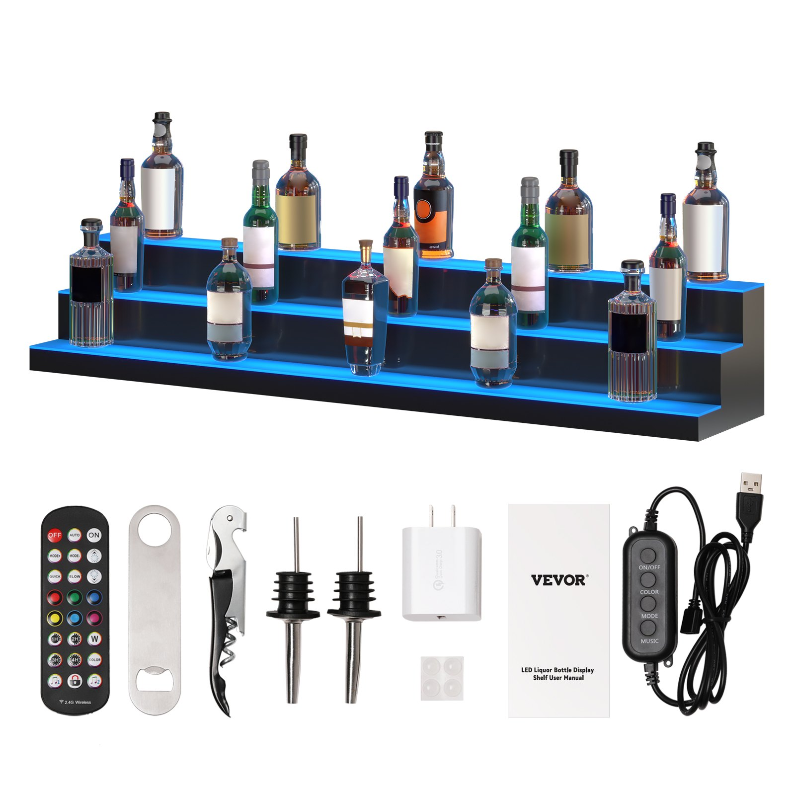 Expositor de botellas de licor con iluminación LED, 152 cm | VEVOR