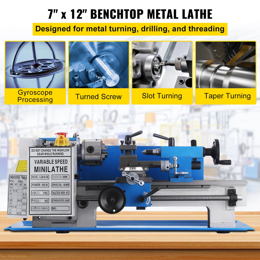 Torno de precisión mini para metal de 7x12" | VEVOR