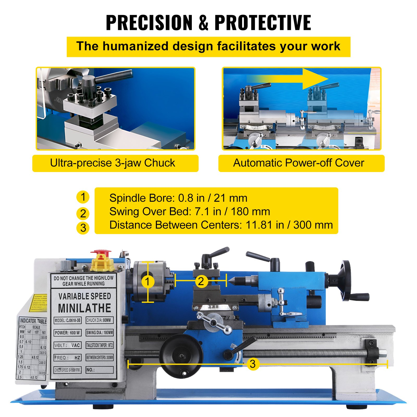 Torno de precisión mini para metal de 7x12" | VEVOR