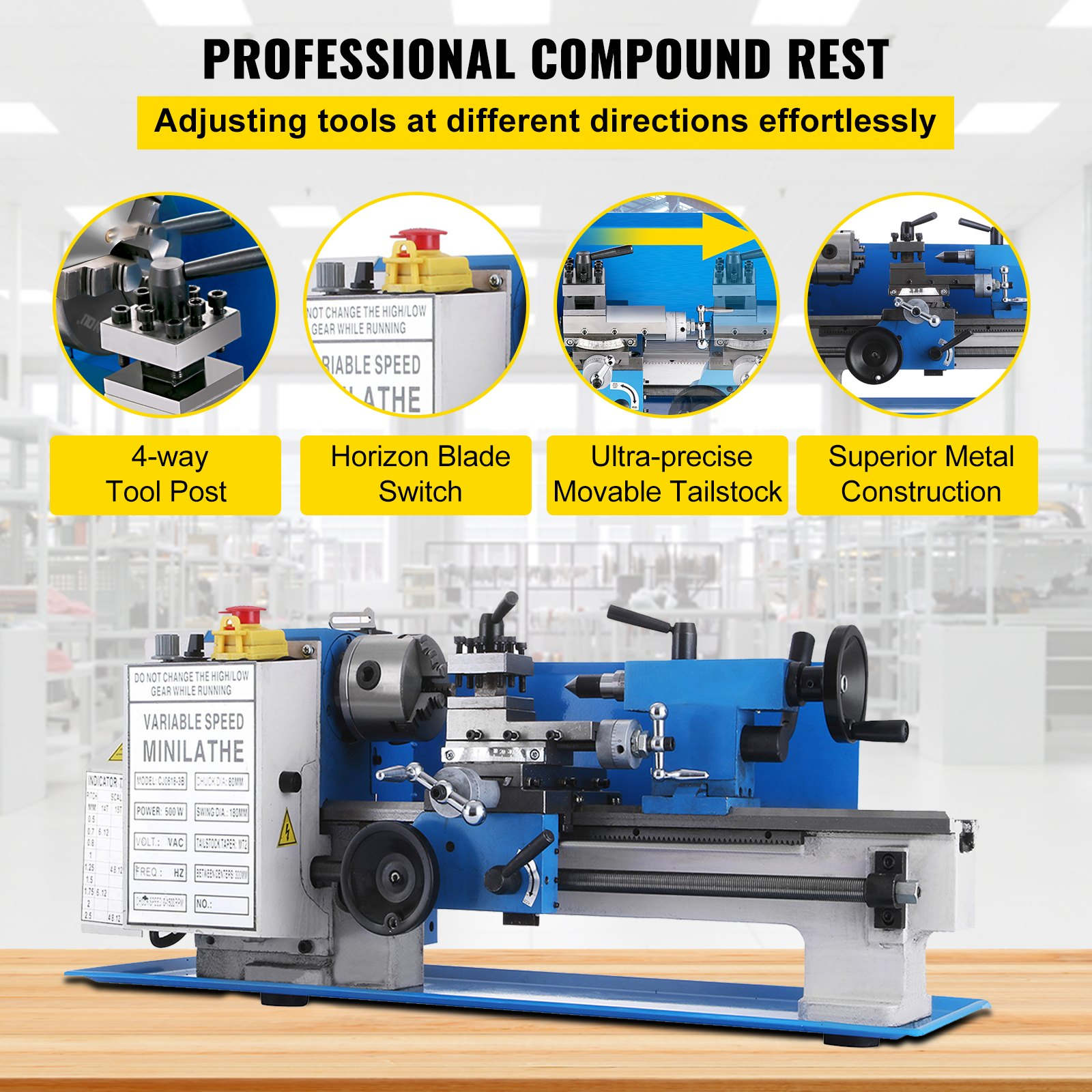 Torno de precisión mini para metal de 7x12" | VEVOR