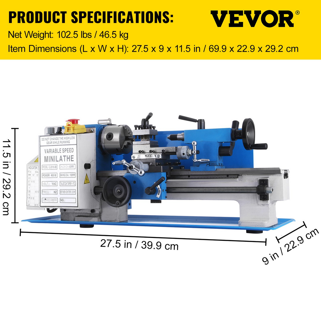 Torno de precisión mini para metal de 7x12" | VEVOR